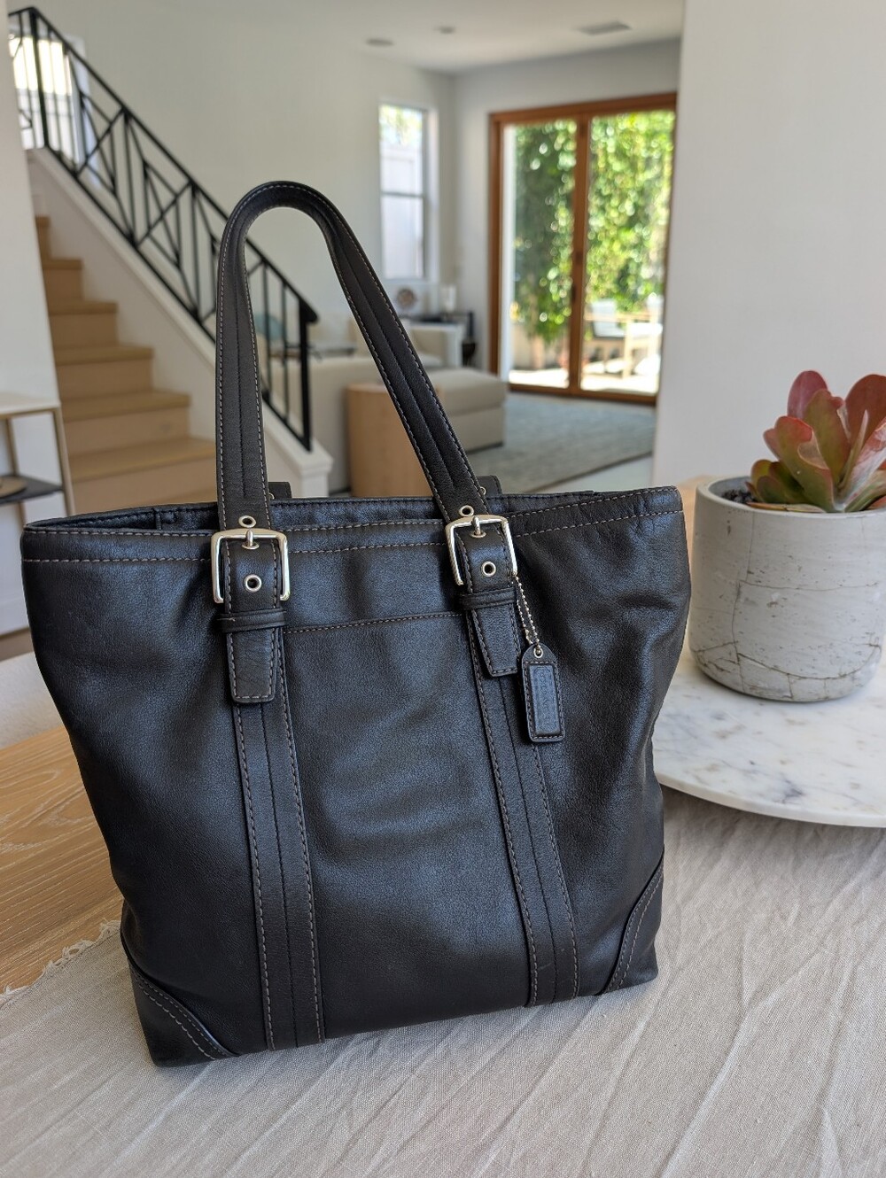 Coach Black Leather Hampton Tote Shoulder Bag